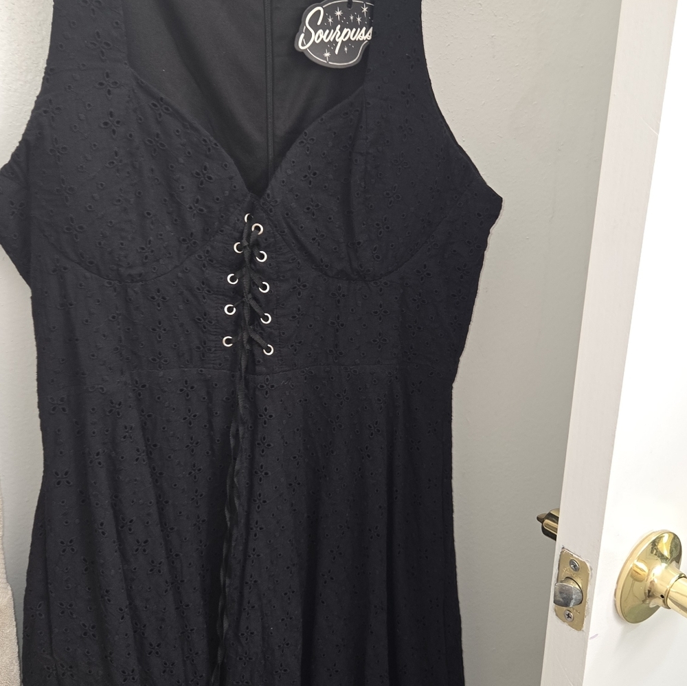 Sourpuss Black Eyelet Dress, Size XL